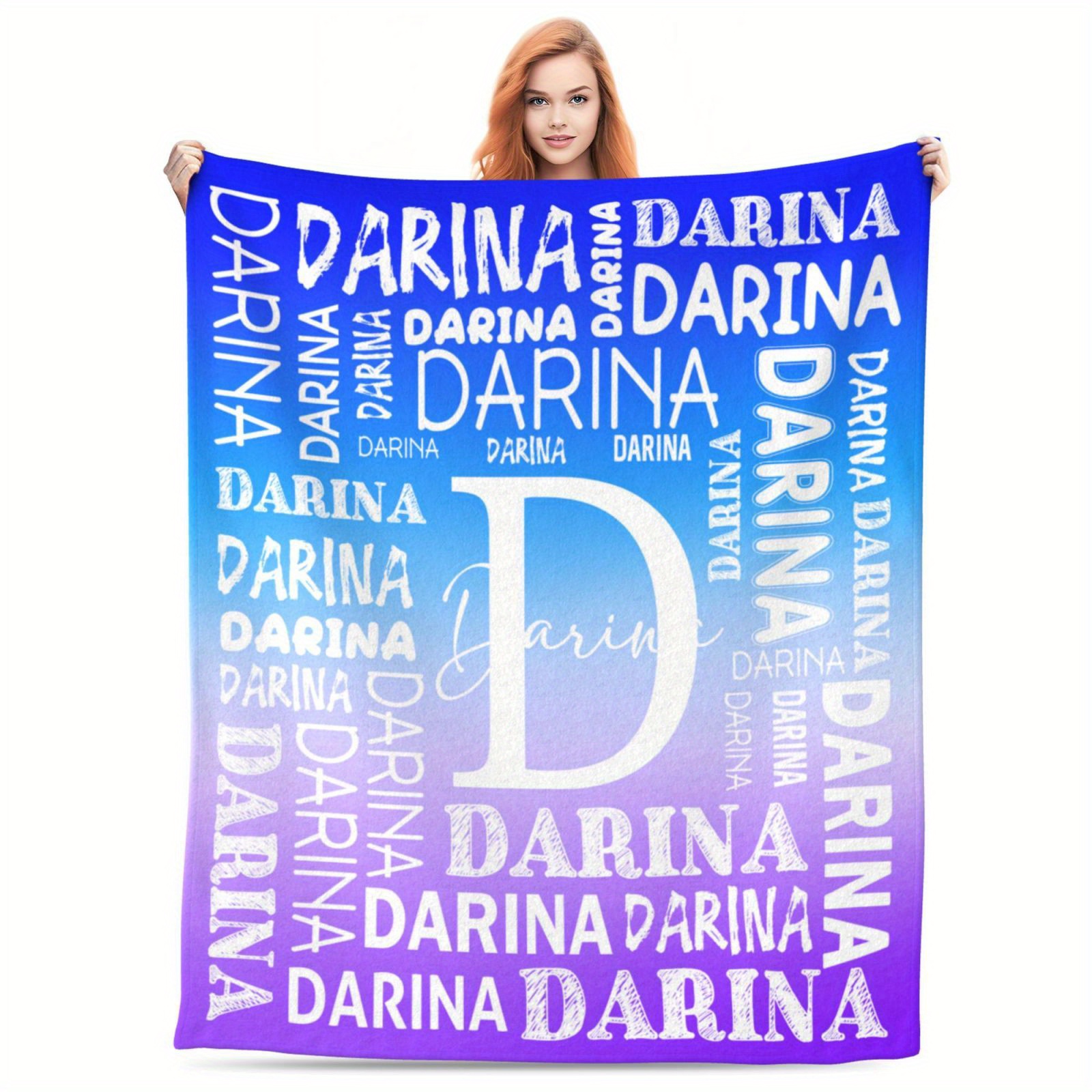 TEMU 1pc Customized Personalized Name Blanket For Daughter, Custom Name Throw For Girls, Boys - Knitted Polyester Rectangular Cover, Ideal For