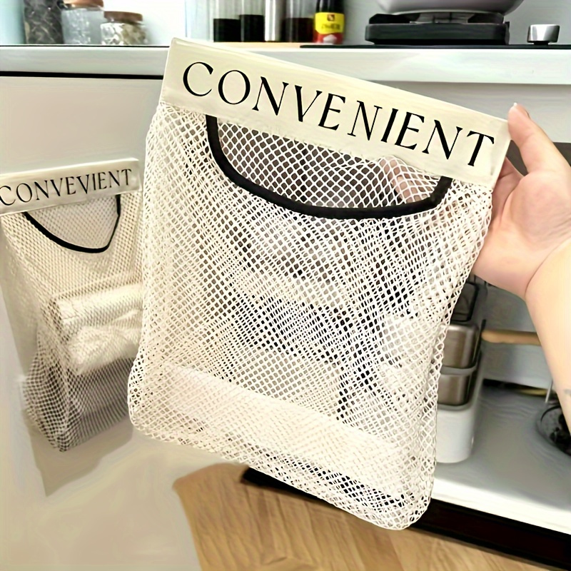 Large Capacity Mesh Storage Bag, Wall-Mounted Hanging Organizer, Reusable Household Door Back Organizing Net Pouch, Breathable Simple Design for Kitchen Tool Organization