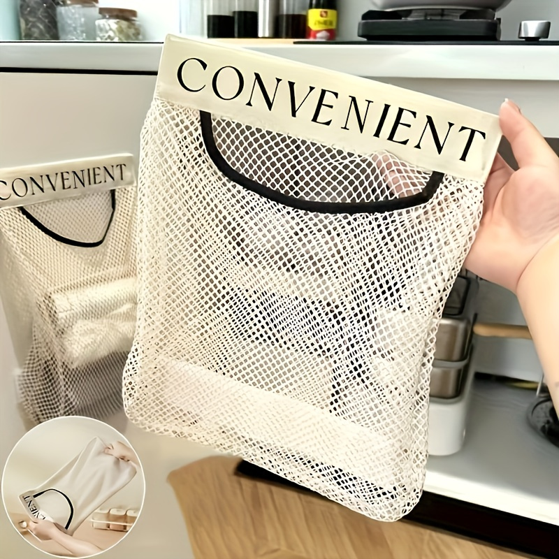Large Capacity Mesh Storage Bag, Wall-Mounted Hanging Organizer, Reusable Household Door Back Organizing Net Pouch, Breathable Simple Design for Kitchen Tool Organization