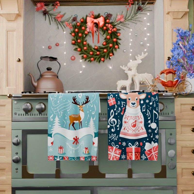 soft christmas kitchen towels measuring 18 by 66.04 cm, 2pcs set, kbudx. details 0