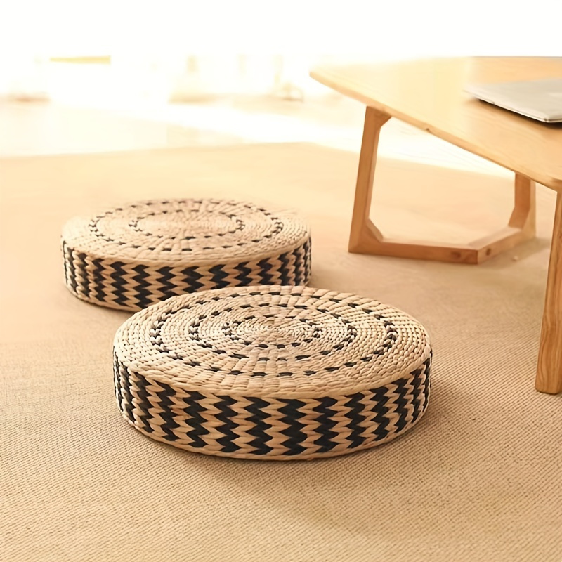 handcrafted round woven pouf japanese tatami floor cushion home decor dandelion weave pouf for meditation   spaces without wood materials details 1