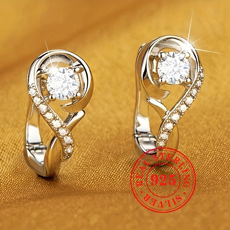 TEMU Beautiful Round Earrings Made Of 925 Sterling Silver - Featuring Hypoallergenic, Shimmering Synthetic Zirconia Inlay, With A Chic And Design -