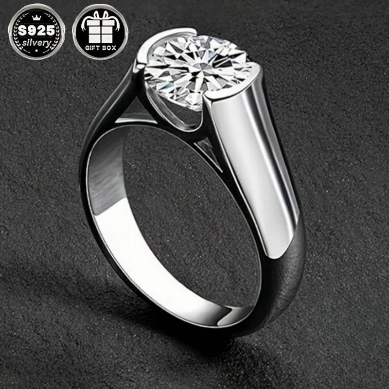 elegant 925 sterling silver ring with 3 carat round cubic zirconia   engagement wedding anniversary birthday   university style street style return gift details 4