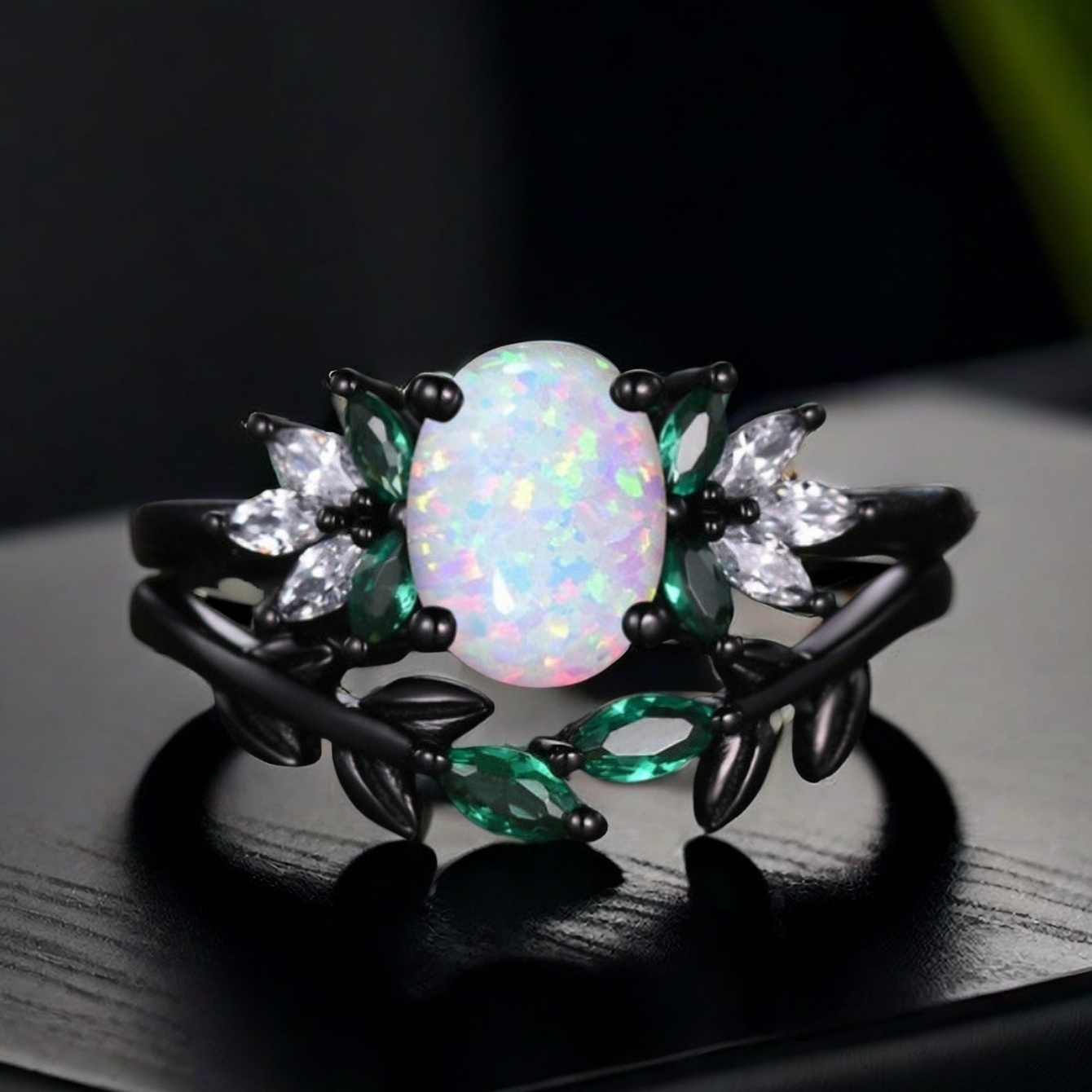TEMU 2pc/ Set Opal Gemstone Rings, With Rings, Exquisite Oval Cubic Zirconia Women's Engagement Rings, Bridal Jewelry, Valentine's Day Anniversary