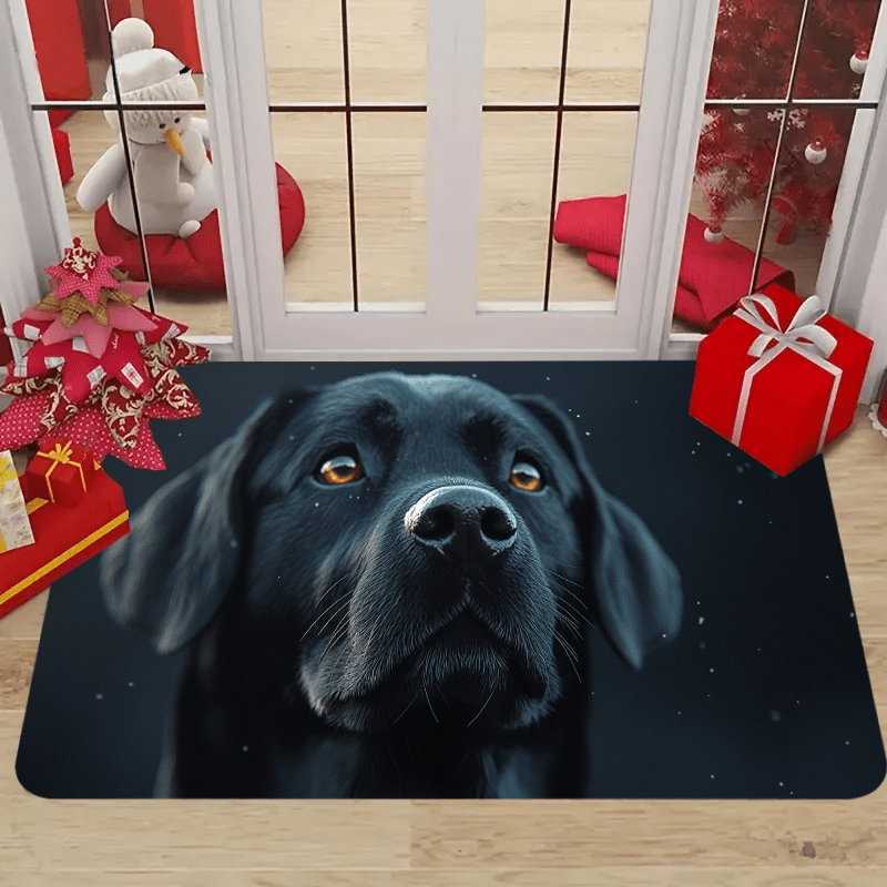 

Portrait Doormat - Polyester Home Decor Rug - 1pc Machine Washable Indoor Mat With Realistic Dog Print - Gentle Eyes Soft Fur Design For Christmas Gifts