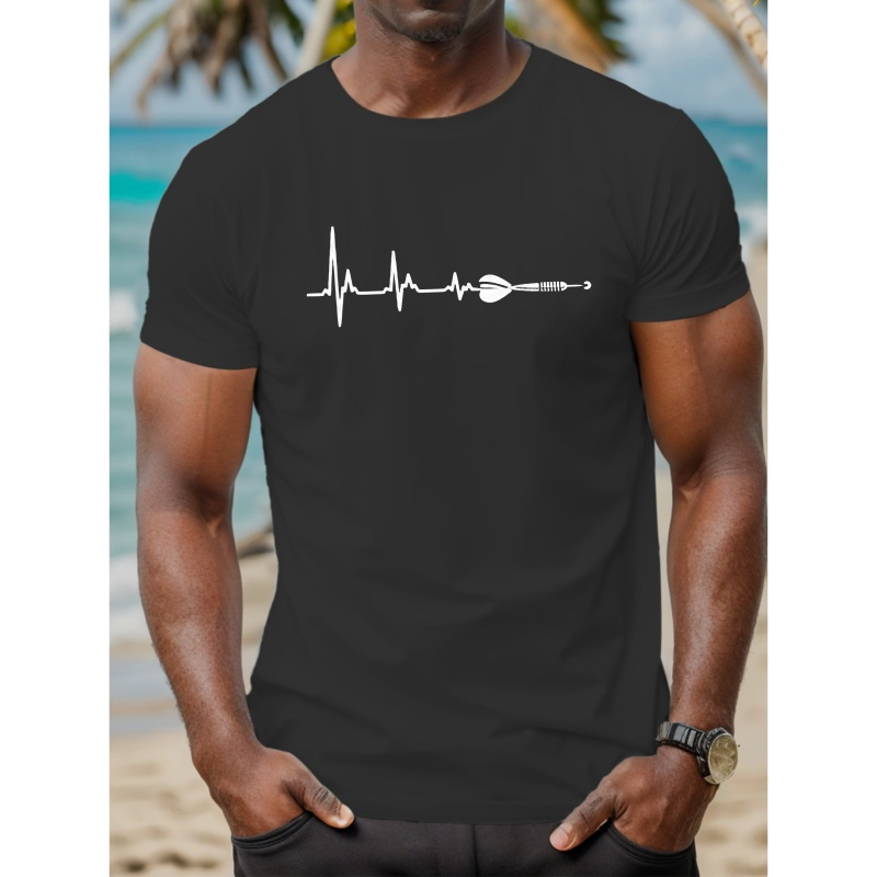 

Men's Casual Short Sleeve T-shirt With Geometric Ekg Dart Design - Breathable Polyester, Round Neck, Summer Top