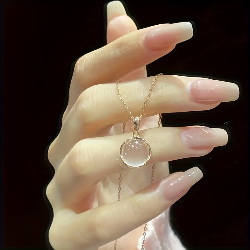 TEMU 1pc Elegant Cute Alloy Pendant Necklace With Rose Quartz Crystal, Versatile Plating, For Daily & Banquet Wear, Women's Chic Clavicle Chain For ,