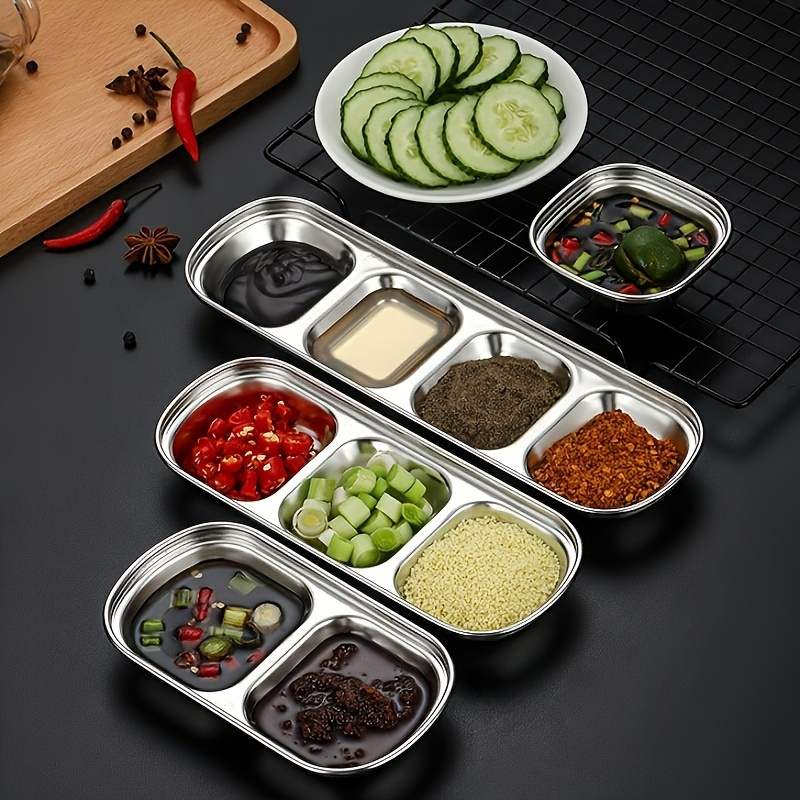 

Mini 3 Grids Plate - Serving Dish For Sauces-1pc, Fruits, Desserts, Cakes, Snacks, And Candies - , Portable, And Kitchen, Bbq, And Travel