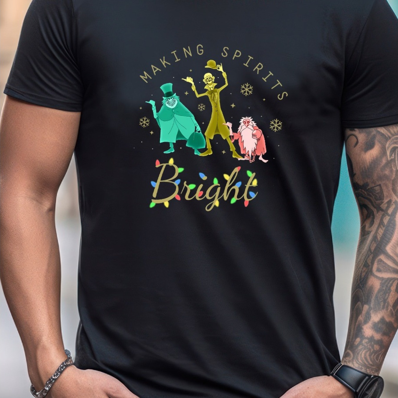 

Making Spirits Bright , Haunted Mansion Sweatshirt, Hitchhiking Tee Men's Summer Short Sleeve T-shirt With Front Print - Comfortable, Breathable Fabric, Casual Sporty Style