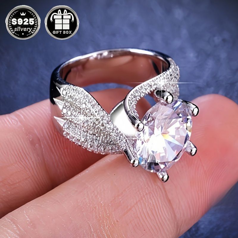 1pc   925 sterling silver ring for women round natural zirconia engagement wedding band 6 prong setting party jewelry high quality bague femme   birthstone no power required details 0