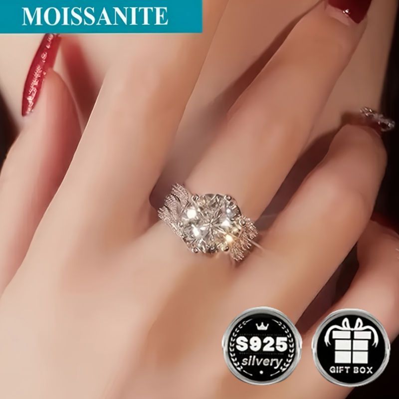 1pc   925 sterling silver ring for women round natural zirconia engagement wedding band 6 prong setting party jewelry high quality bague femme   birthstone no power required details 2