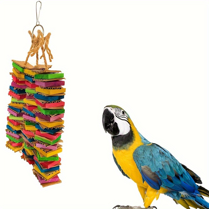 

Wooden Parrot Chew Toy With Shreddable Paper - Mental Stimulation & Relaxation Bird Cage Accessory, Bird Toys