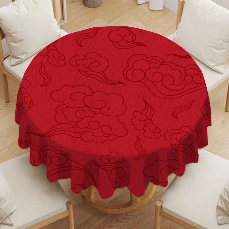 

1pc Red Print Round Tablecloth - Elegant Polyester Fabric With Intricate And , Dining, Gatherings, , And Christmas Decorations, Floral Print Tablecloth