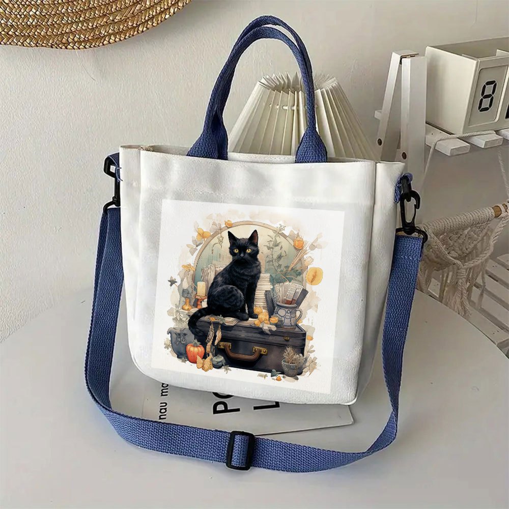 

1pc Thanksgiving/christmas Cats Canvas Shoulder Bag, And Spacious Handbag, Crossbody Purse For Sports, Work, Travel, School, Vacation - Hand Wash Or , Zip Closure, Canvas Material