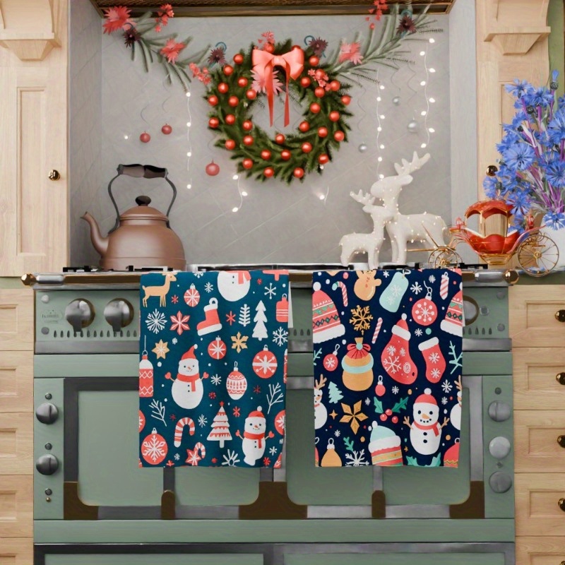 2pcs 18 by 66.04 cm christmas decorations soft christmas kitchen towels futic details 0