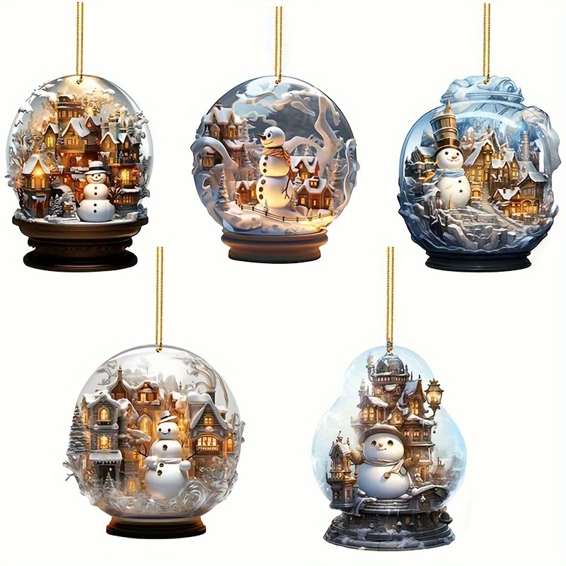 

5- Set Art Snowman Ornaments - 2d Christmas Tree Pendant & Finials Decorations For Hangings, For , Christmas, Halloween, New - -to-, -free, Decorations