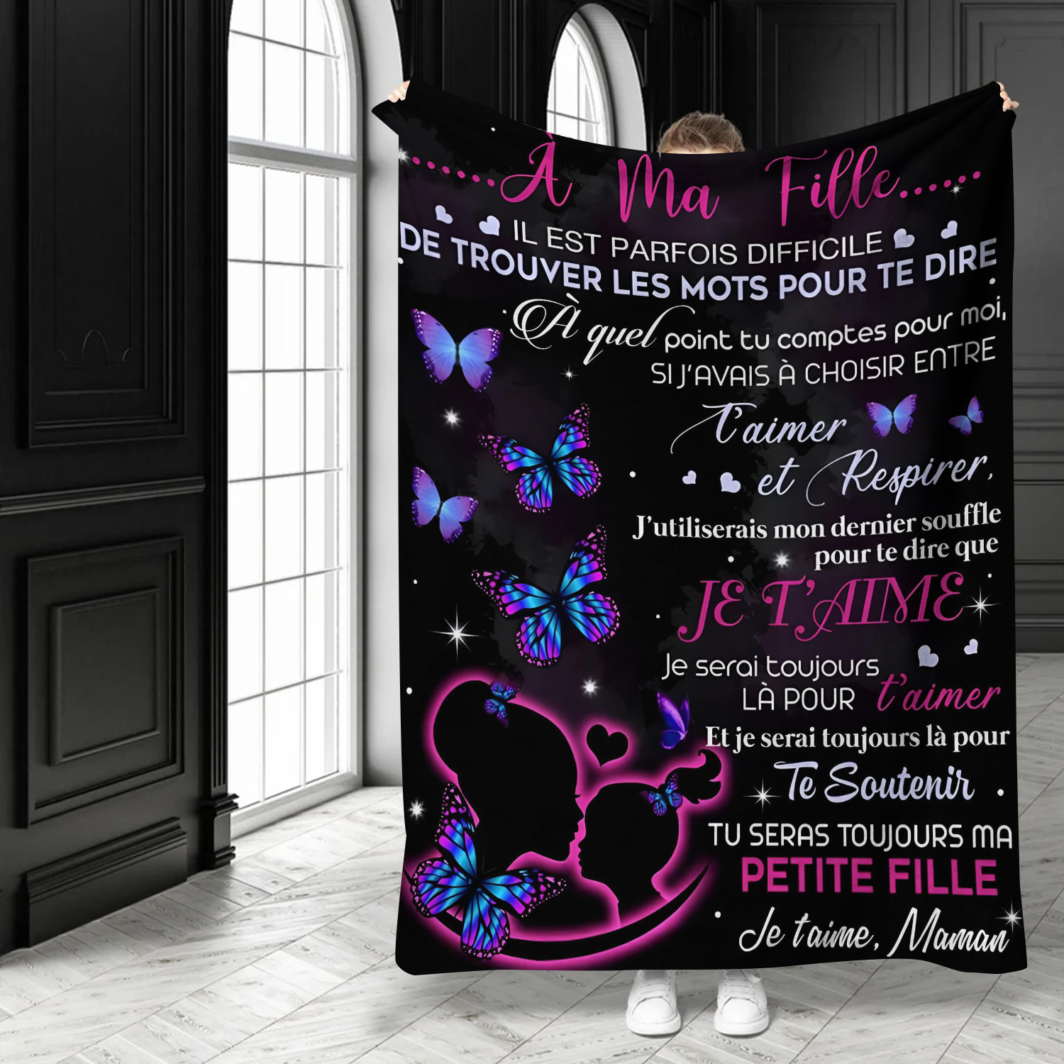 

Couverture en Flanelle Douce d'Inspiration Française avec Design Textuel Unique - Cadeau pour Fille, Literie Confortable Toutes