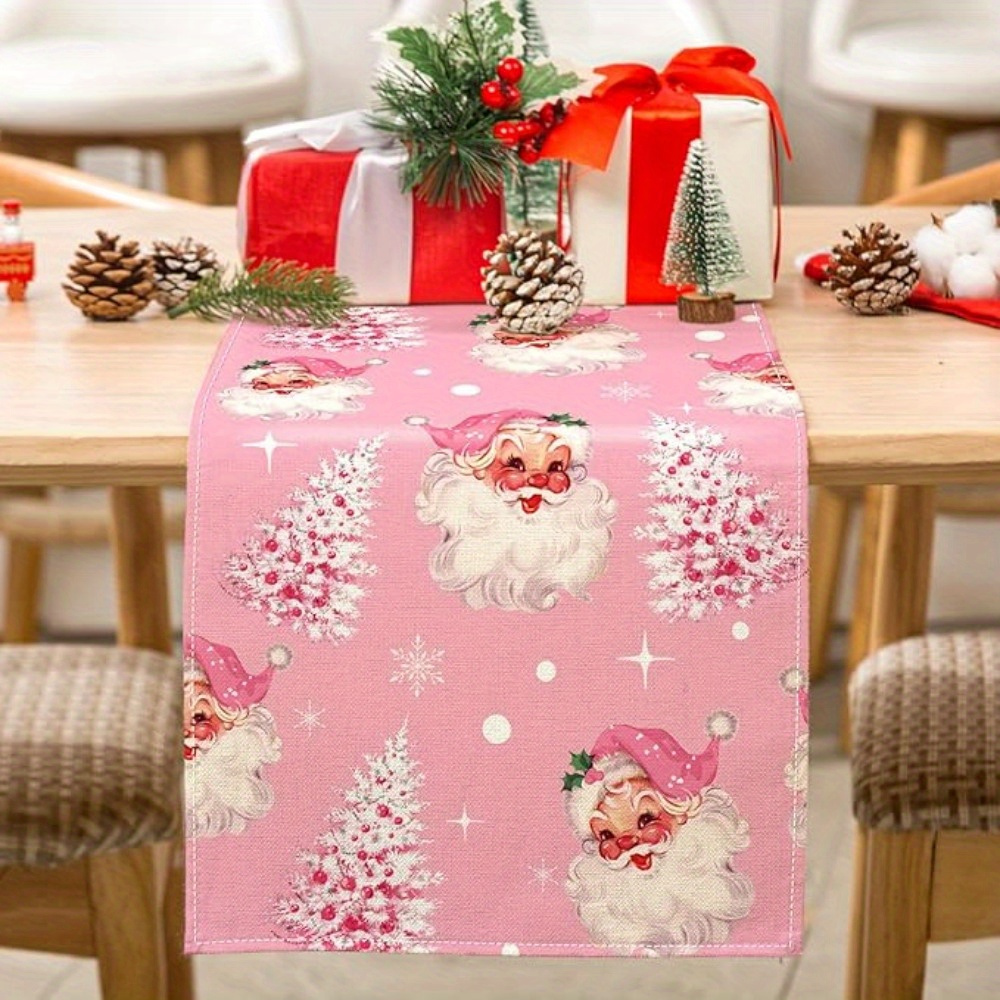 

1pc Christmas Table , & Christmas Tree , Rectangular Polyester Tablecloth, 13x72 , Decor For , , Dining, Party Supplies,