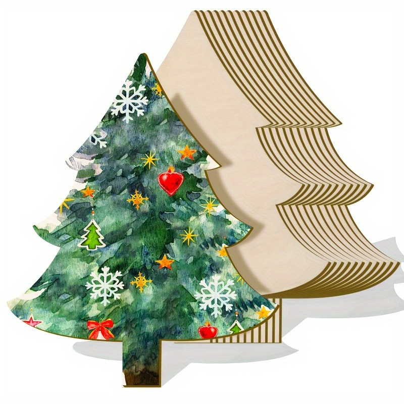 

10pcs, Wooden Christmas Tree Cutout, Christmas Wooden Ornaments, Blank Christmas Tree Craft Wooden Decorations, For Diy Christmas Party Decor