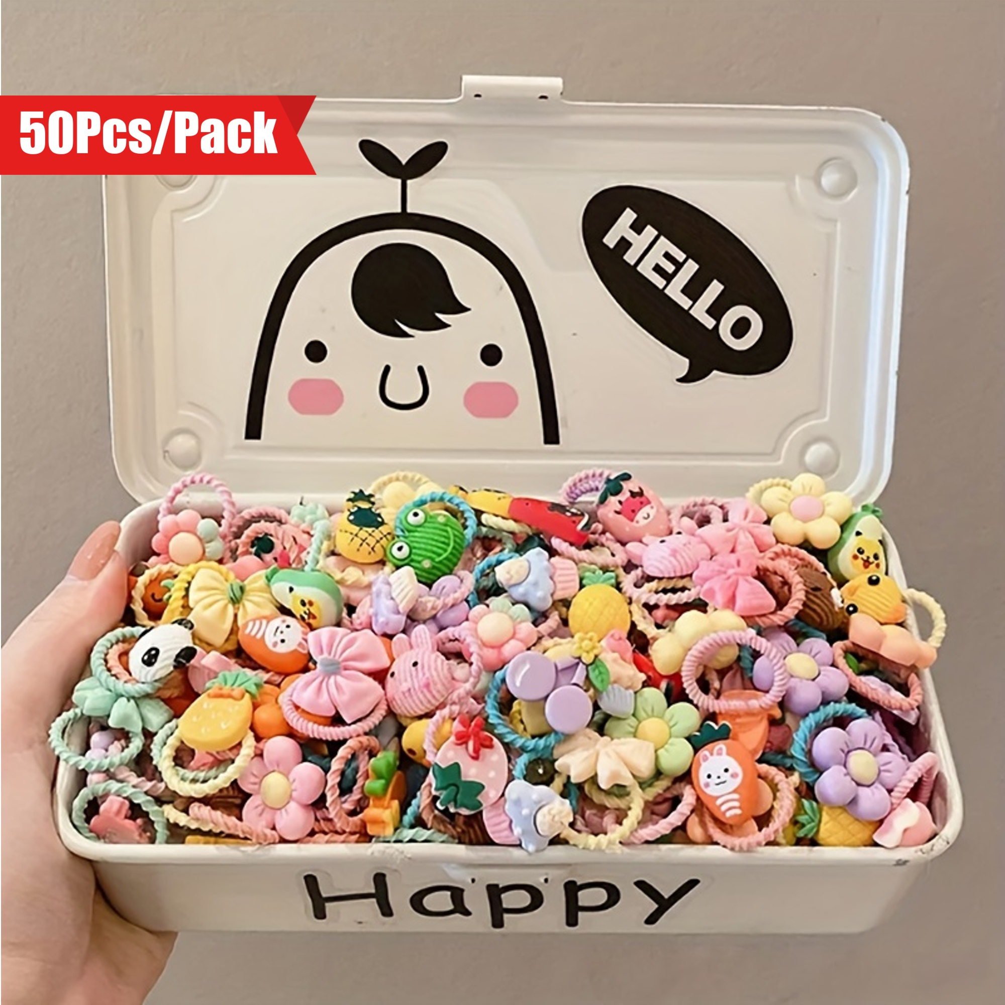 

30/50pcs Cute Cartoon Hair Bands, Assorted Plastic Hair Accessories For Styling, Ideal Gift For All - School Style