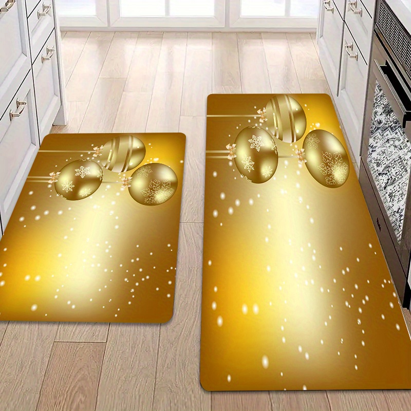 

1pc 1.1cm Kitchen Mat With Golden Christmas Ball Print - Non-slip, Stain-resistant & For Kitchen, Living Room, Porch, Balcony & Home Decor