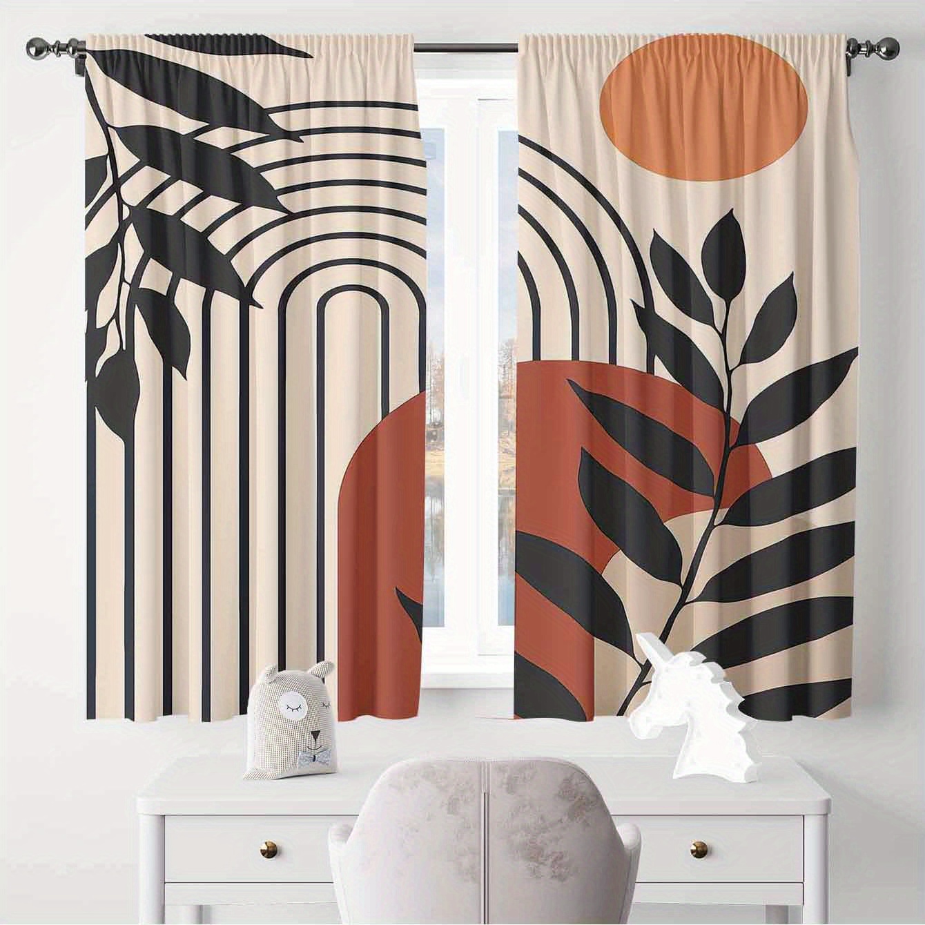 

2pcs Set Geometric Print Curtains - Rod For Easy Hanging, Waterproof Polyester Fabric, Bedroom, Office, Kitchen & Living Room Decor