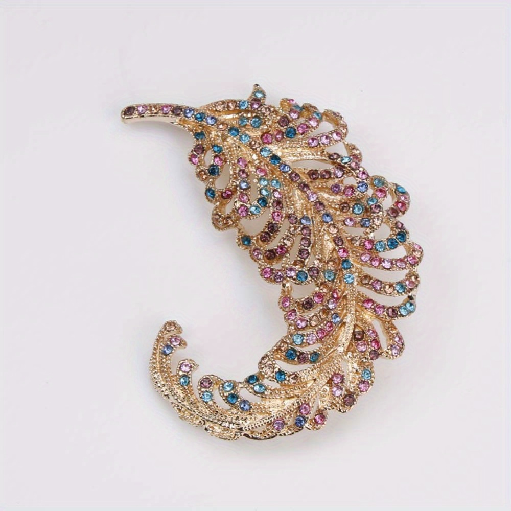 elegant enamel feather brooch with sparkling rhinestones unique irregular shape for men   for banquets gifts details 0