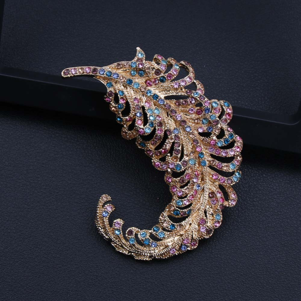 elegant enamel feather brooch with sparkling rhinestones unique irregular shape for men   for banquets gifts details 1