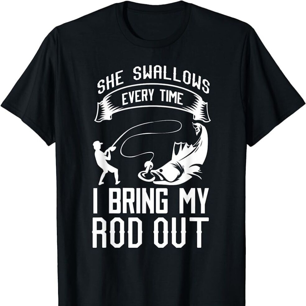 

Humorous Ice Fishing Graphic Tee For Men - 100% Cotton, Breathable & Machine Washable, "she I My Rod Out" Design, Ideal Father's Day Gift