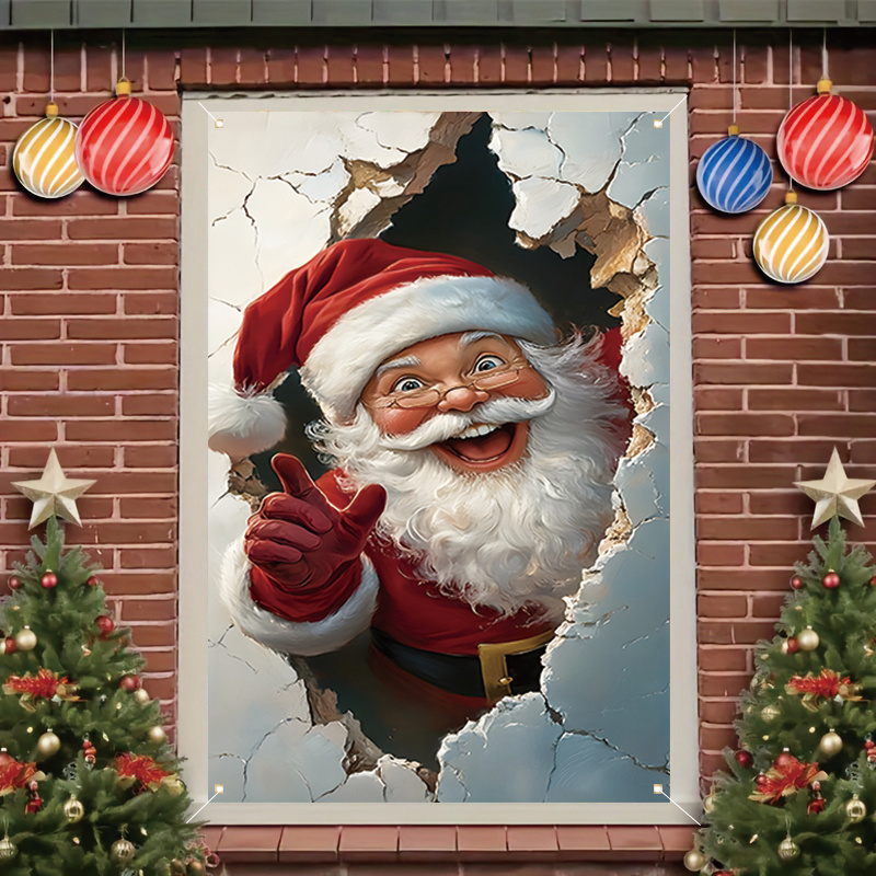 

Funny Santa Claus Christmas Window Banner 31x47in - Holiday Decoration For Indoor/outdoor Use, Polyester Holiday Banners For Outside