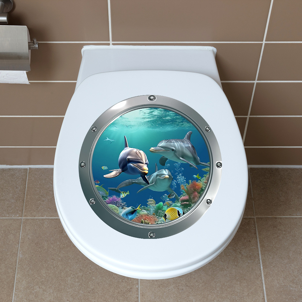 

3d Dolphin Toilet Stickers - , Plastic Material, Waterproof And Oil Resistant, Add Festive Atmosphere, Christmas Home Decoration, Bathroom Toilet Wall Stickers