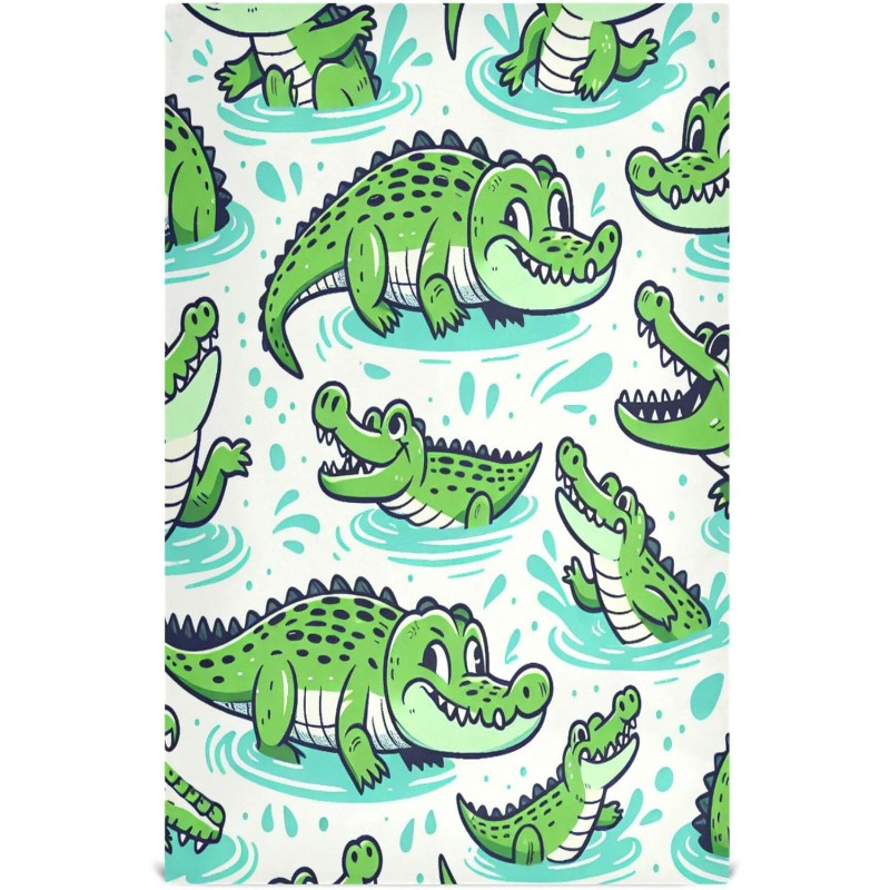 

1pc Polyester Kitchen Dish Towel, 18x26 Inch - Cute Green Comic Pattern, Absorbent & Reusable Cleaning Cloth, Machine Washable For Home Use, Dish Towels For Kitchen