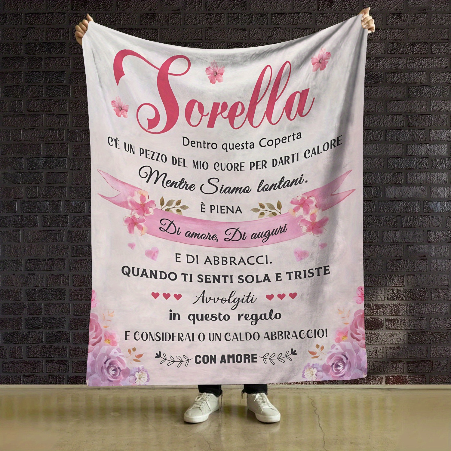 

1pc Italian Personalized Printed Fleece Blanket For Sister, Flannel , All , , , , Knitted , 200-250gsm