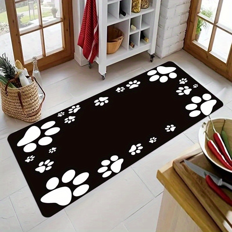 

1pc, Jit 1.1cm Kitchen Mat, White Cat Paw Print, Non-slip, , Stain-resistant, For Kitchen, Living Room, Porch, Balcony, Home Decor, Polyester Fiber, Machine Washable