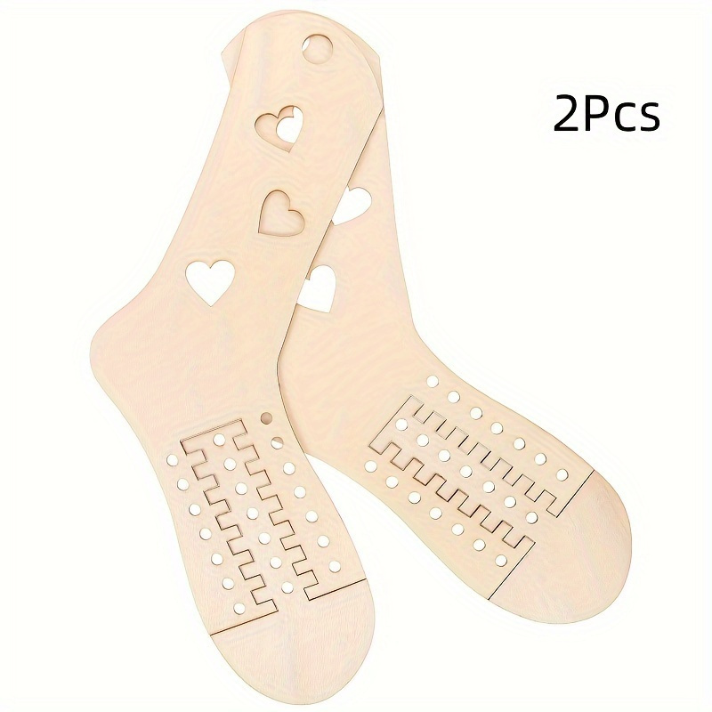 

2pcs Adjustable Wooden Sock , Diy Knitting & Crochet Stretching Mat, Multiple Patterns, Ivory