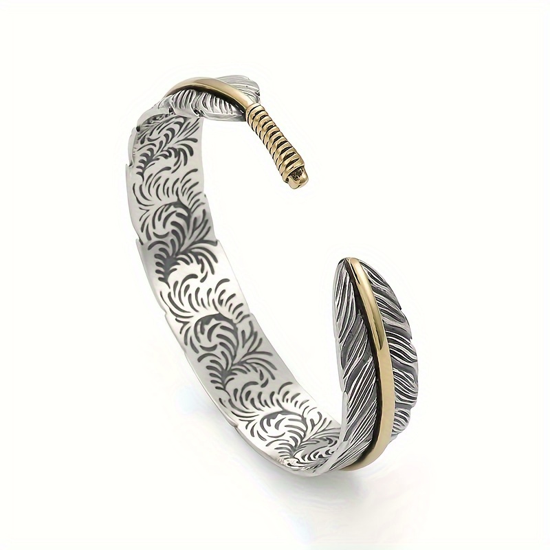 Adjustable Vintage Feather Cuff Bracelet for Men