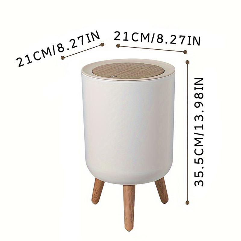 1pc Quiet Close Press-top Trash Can With Lid, Stylish Plastic Waste Bin For Office, Kitchen, Bathroom, And Bedroom, Cylindrical, No Electricity Needed