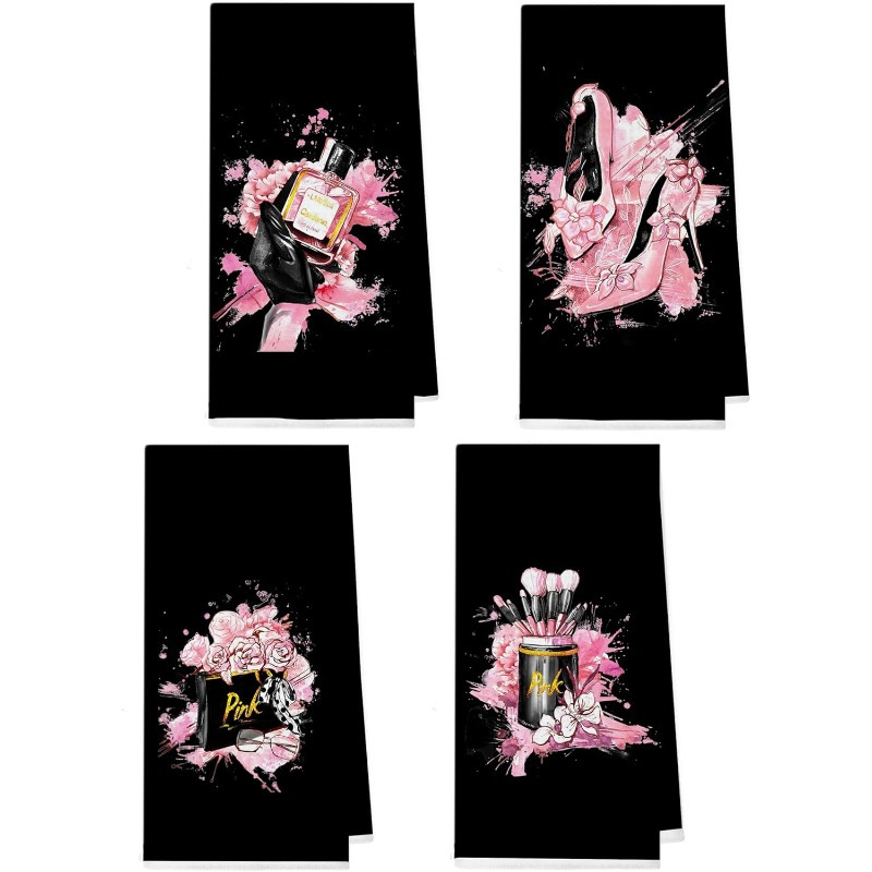 

4pcs & Towel Set - , Polyester Towels Makeup & For Bathroom Decor, 18x26