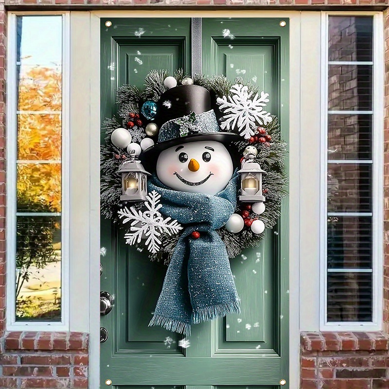 

2d Door Banner Door Cover/hanging Ornament, Christmas Snowman & Christmas Wreath Door Banner - 35.4x70.8" Polyester Holiday Decoration, Indoor/ Outdoor Parties And Photo Booths - Flat Printing, Not 3d