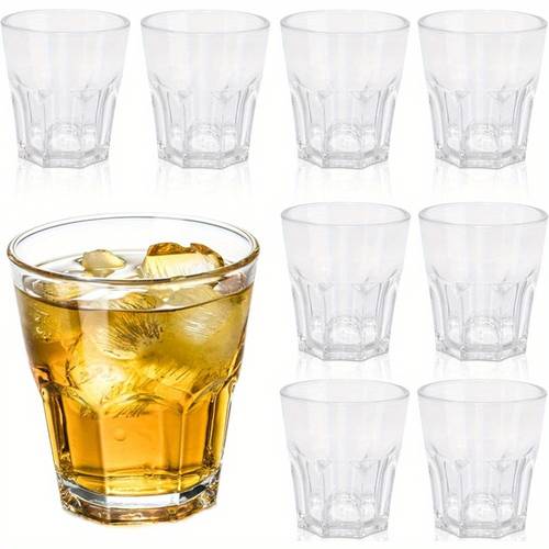clear plastic drinking glasses acrylic cups reusable unbreakable tumblers set of 8 drinkware set water glasses for kitchen cocktail picnic whiskey wine bpa free clear