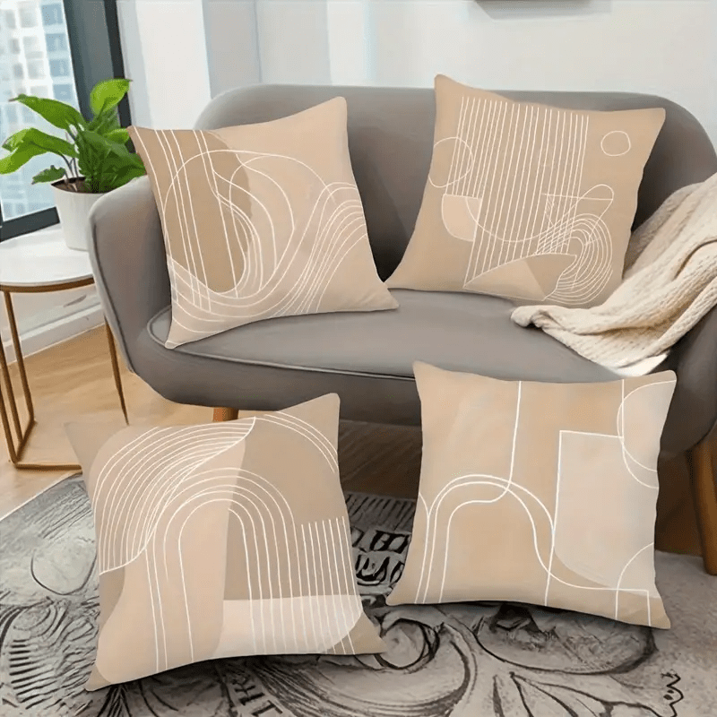 

4pcs, Brown Pillow Cover With Geometric Pattern, A Set Of 4 Pillows, Soft, And Textured, Suitable For Sofa, Bed Cushion