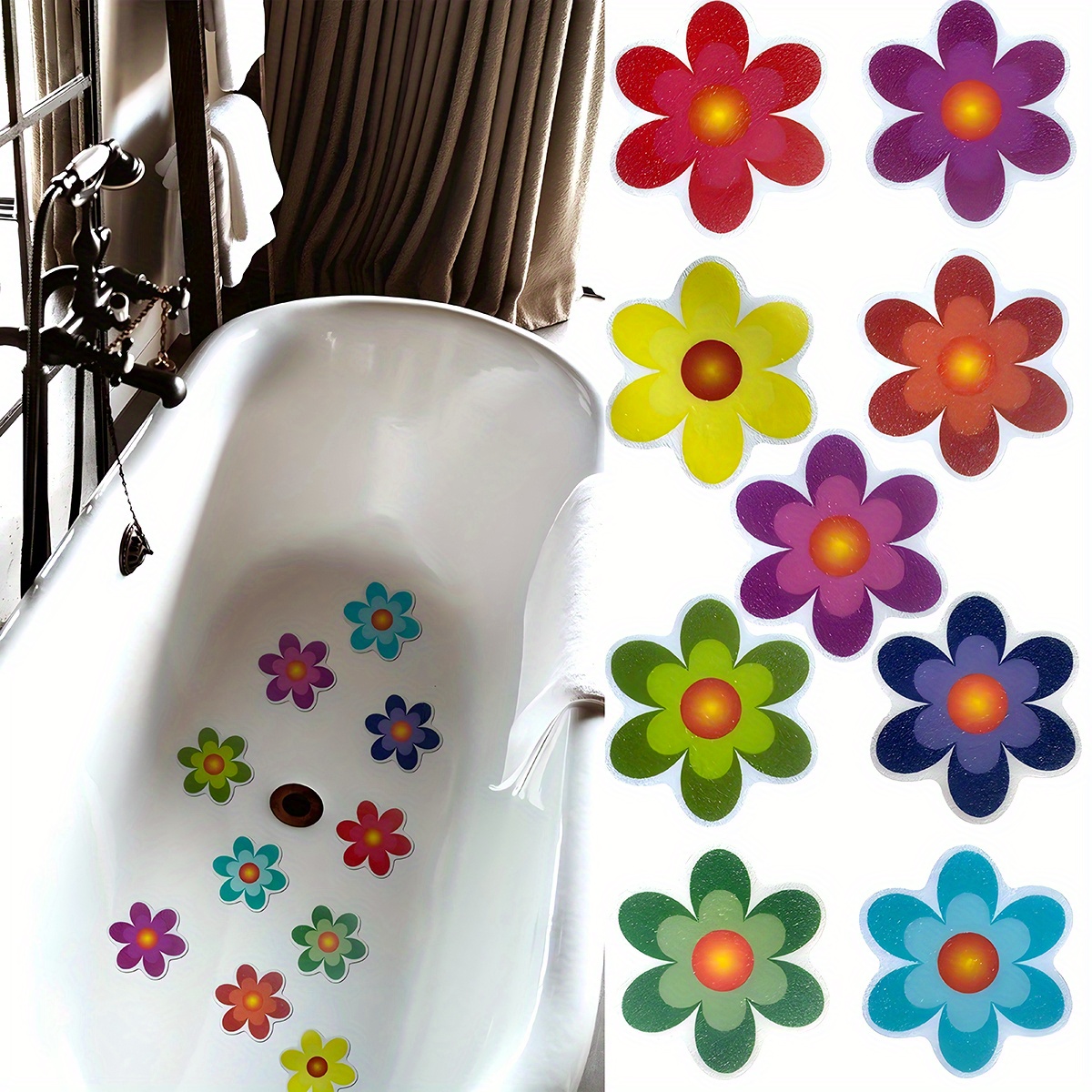 

10pcs Home Bathroom Flower Shape Anti-slip Stickers Color Bathtub Anti-slip Stickers Self-adhesive Anti-slip Pads 3.15in