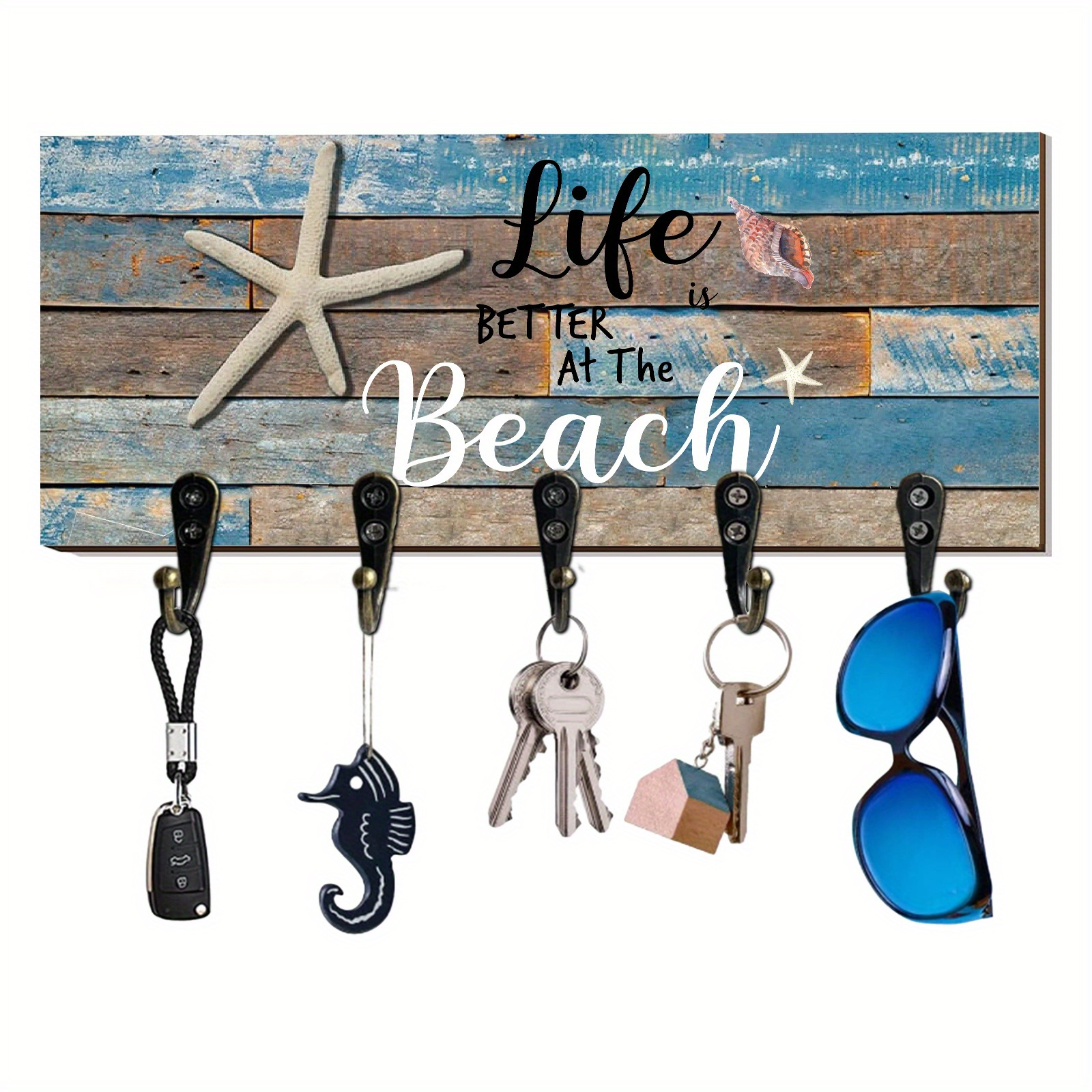 

1pc Wooden Wall Key Holder, Wall Art Hanging Home Decor Signs With 5 Hooks, Wall Key Holder For Living Room Bedroom Entryway Decor, Rack