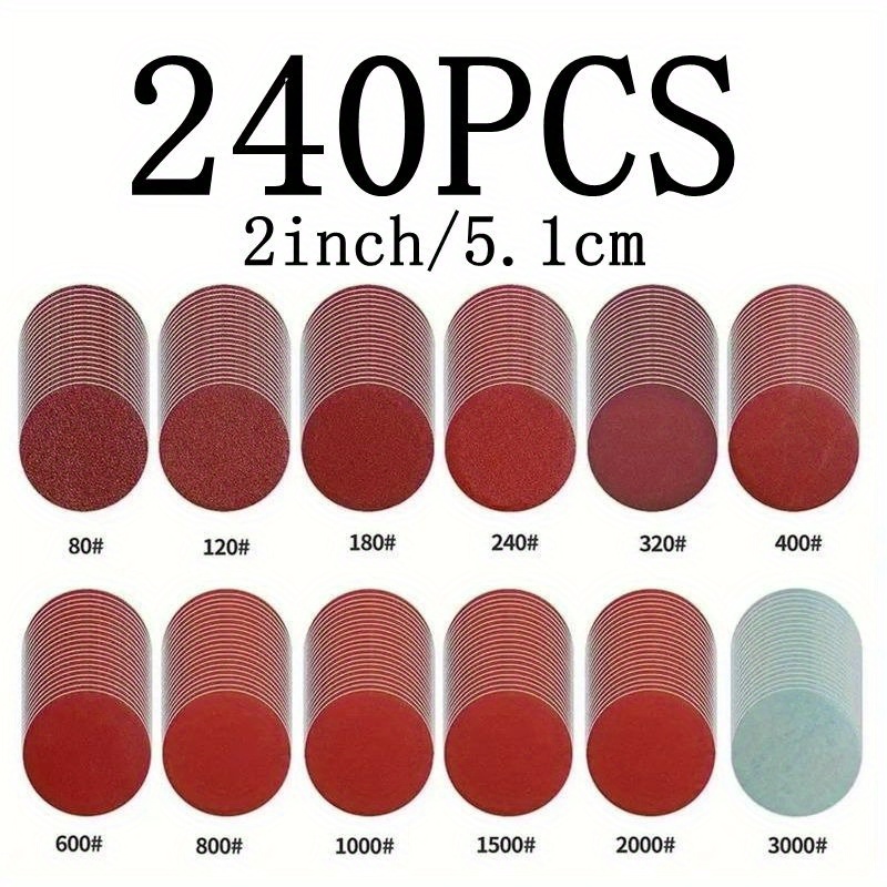 240pcs 2 Inch 40-3000 Grit Hook And Loop Sandpaper Aluminum Oxide Track Sanding Sheets For Polishing, Grinding And Woodworking, Woodworking Tools