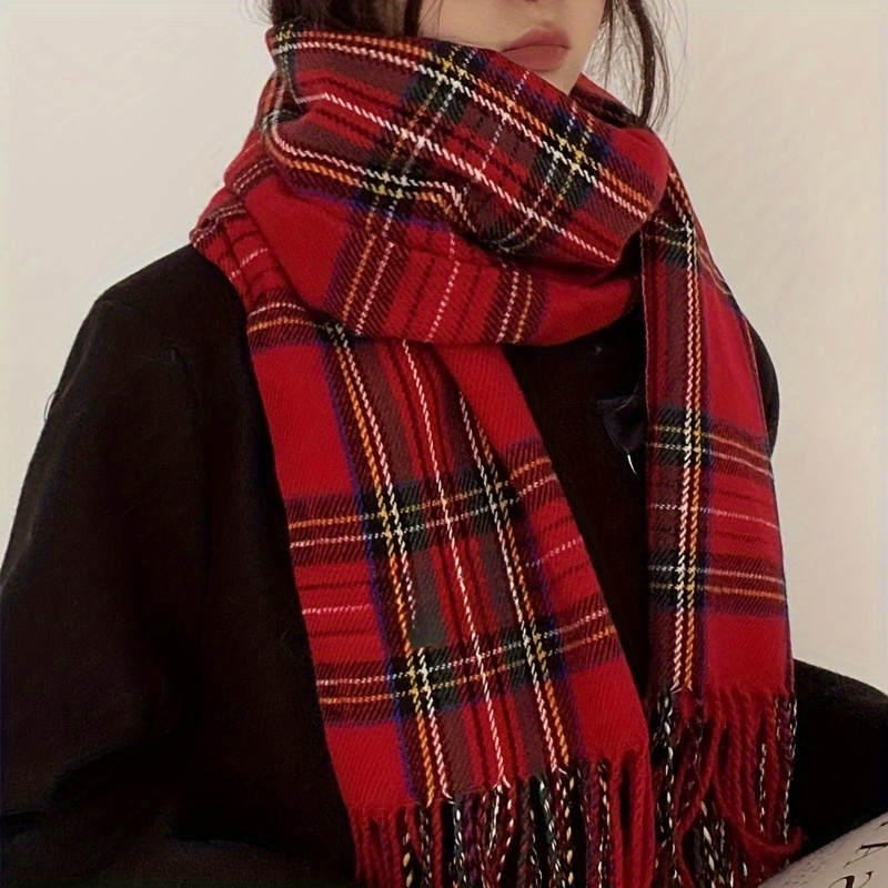 

Elegant Red Scarf For Women - And Warm Cashmere With Tassels, For Autumn And Winter