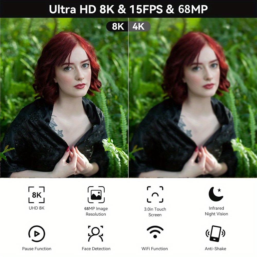 מצלמת וולג אורלייף ברזולוציה של 8k ultra hd עם ראיית לילה אינפרא-אדומה, , זום 18x, מסך מגע, אוטומטי, מיקרופון מובנה, של פרטים 5