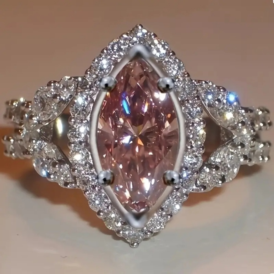 Image of Sparkling Elegant Copper Ring Inlaid With Shiny Zirconia Luxury Romantic Bridal Engagement Wedding Ring Cocktail Prom Ring Valentine's Day Gift