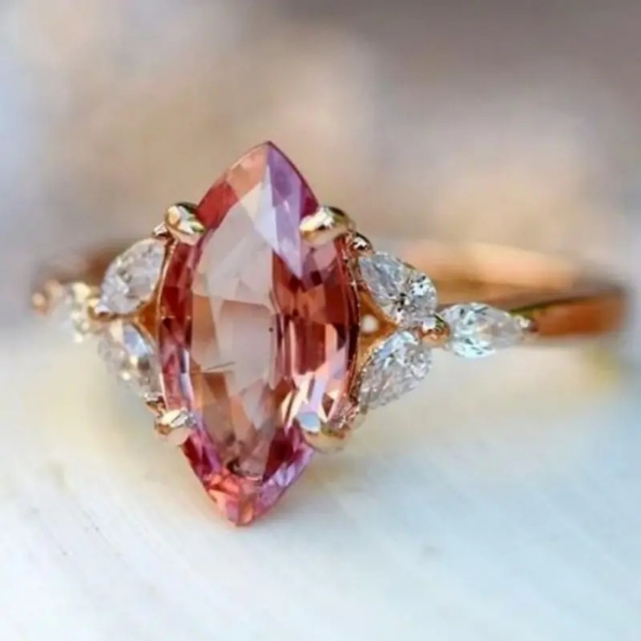 An Elegant Promise Ring Set With Sparkling Pink Zirconia, Gift For Her On Engagement, Wedding, Anniversary And Romantic Occasions