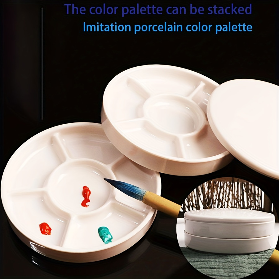 

White Round Paint Mixing Palette With Lid - Multi-compartment Design For Watercolor And Art Paints, Ideal