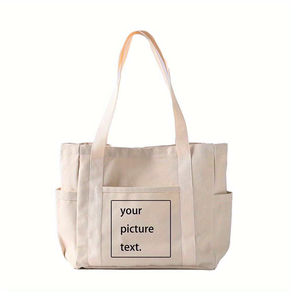 TEMU Custom Canvas Tote Bag - Large Capacity, Shoulder & Handbag For Women , Commuting, Shopping & Casual Use